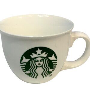 STARBUCKS Coffee Cup Large White  Mug 14 Oz. 2015 Iconic Green Mermaid Siren Log